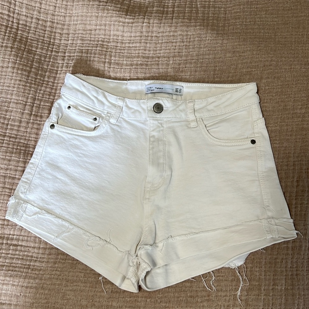 Zara white denim high waist shorts